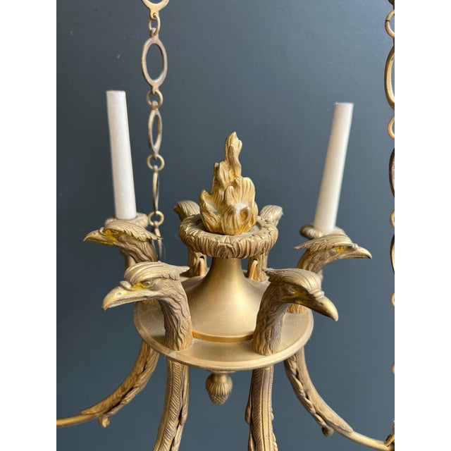 Bronze 1900s Empire Bronze with Golden Eagle Heads and Flame Chandelier For Sale - Image 8 of 12