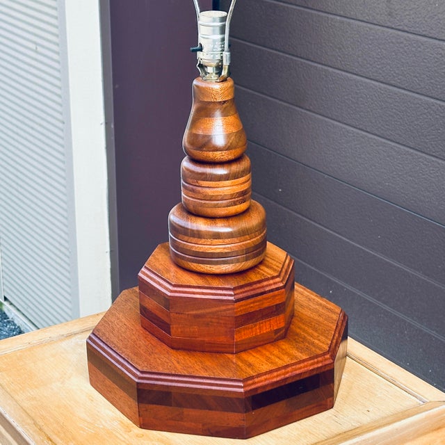 Mid-Century Modern Artisan Made Solid Walnut Wooden Table Lamp For Sale - Image 3 of 10