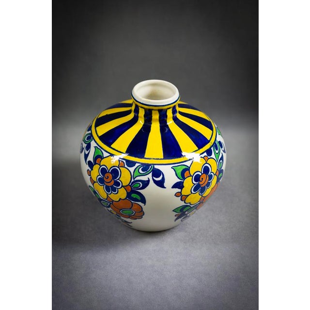 Art Deco Spinning Top Vase in Polychrome Glazed Earthenware by Charles Catteau for Boch Frères Kéramis, 1920s For Sale - Image 6 of 11