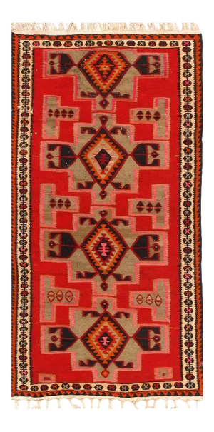 Vintage Red Persian Hand Knotted SHiraz Kilim 4'6'' X 9'