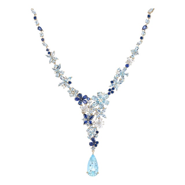 Nina Zhou Symphony Aquamarine Sapphire Statement Necklace For Sale