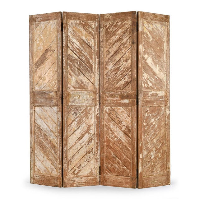 4-Wing Wooden Screen with Patina-Finish, 1940s For Sale - Image 4 of 4