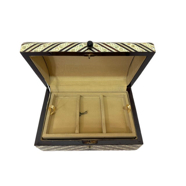 Wood Handmade Shell Inlay Jewelry Box – Egyptian Geometric Design For Sale - Image 7 of 9