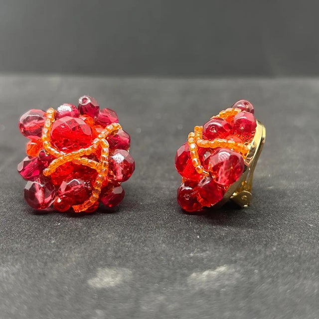 Modern 21st Century Coppola E Toppo Red and Orange Beaded Clip-On Earrings For Sale - Image 3 of 8