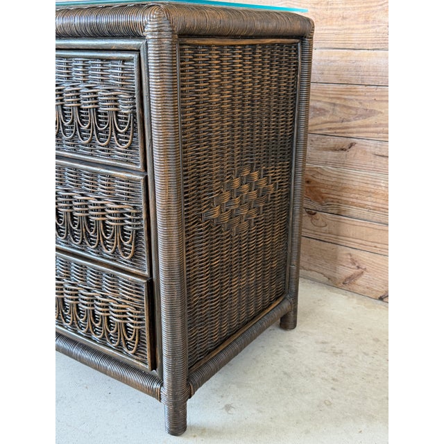 Wood Vintage Coastal Organic Modern Rattan Wicker Nightstands or Bachelor Chests For Sale - Image 7 of 12