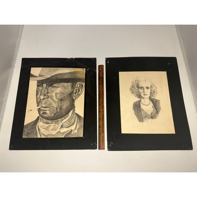Vintage June Marlowe & Clint Eastwood Charcoal Drawings, Signed by C. Mathis - a Pair For Sale - Image 10 of 10