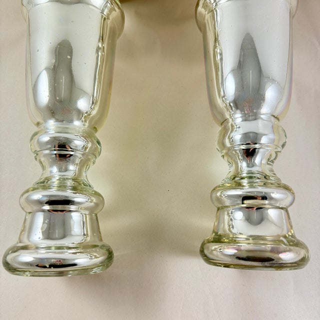 Silver English Mercury Glass Large Candlesticks, a Pair, Circa 1850 For Sale - Image 8 of 15