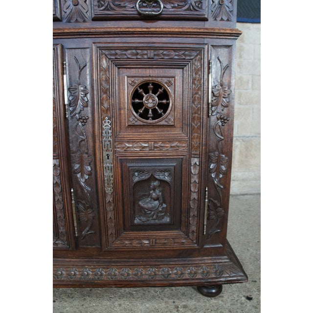 Chestnut Antique French Breton Brittany Figural Carved Chestnut Buffet Sideboard Hutch For Sale - Image 8 of 12