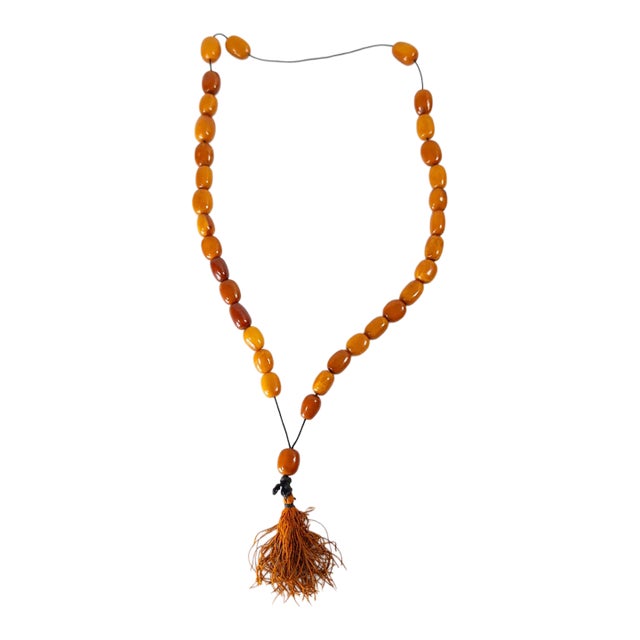 20th Century Butterscotch Egg Yolk Amber Prayer Necklace For Sale