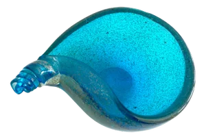 Vintage Mid Century Modern Italian Barbini Aqua Gold Leaf Fleck Hand Blown Murano Art Glass Seashell Bowl