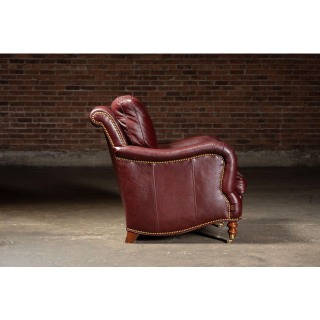 Burgundy Late 20th Century Pair of Plush Leather Armchairs With Ottoman in Burgundy For Sale - Image 8 of 18
