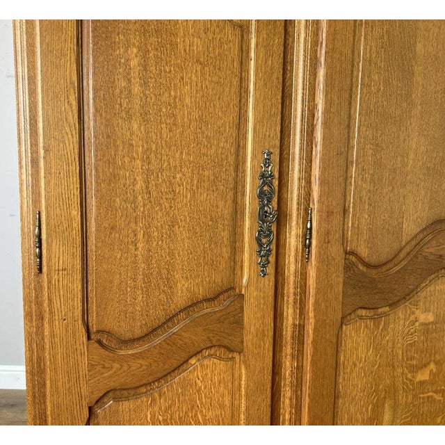 Vintage French Louis XVI Oak Four Door Carved Armoire For Sale - Image 6 of 12