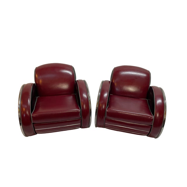 Burgundy 1980s Streamline Moderne Seating Suite Attributed to Donald Deskey For Sale - Image 8 of 18