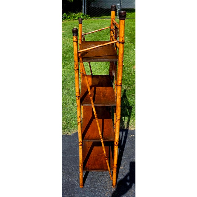 Antique Victorian Burnt Bamboo Four Tier Etagere Bookshelf For Sale - Image 4 of 5