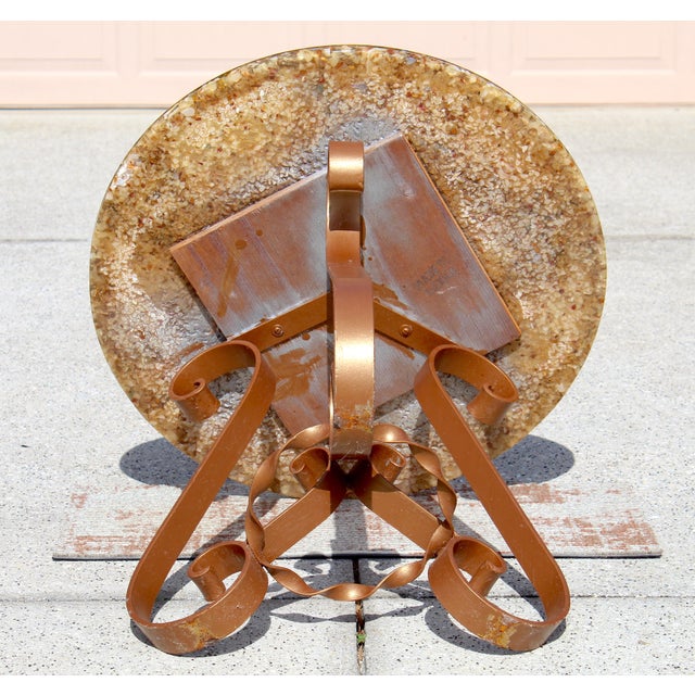 Vintage Agate, Onyx & Abalone Mosaic Side Table With Wrought Iron Base – Hollywood Regency / Mexican Modern For Sale - Image 12 of 17