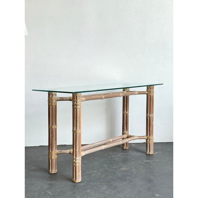 Wood Vintage Bundled Rattan Console Table After McGuire For Sale - Image 7 of 12