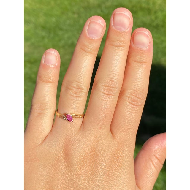 The Waubuno: Ladies 14K Yellow Gold Ruby Bypass Style Ring For Sale - Image 9 of 10