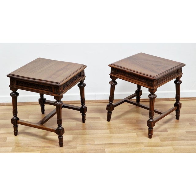 Umbertine Hand-Carved Walnut Side Tables, Italy, Late 19th Century, 1890s, Set of 2 For Sale - Image 3 of 14