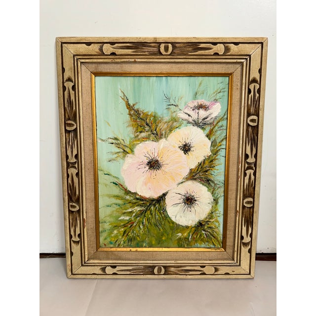 Blue Mid Century Tropical Floral Painting For Sale - Image 8 of 10