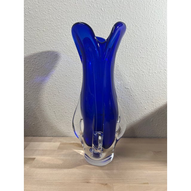 Luxury vase made of metallurgical glass in beautiful cobalt blue produced by the Egermann Nový Bor glassworks, 2nd half of...