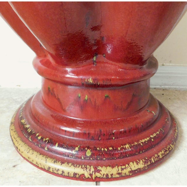 Red Large 25" Ornate Bombay Red Stoneware Figural Lion Handle Urn Vase For Sale - Image 8 of 17