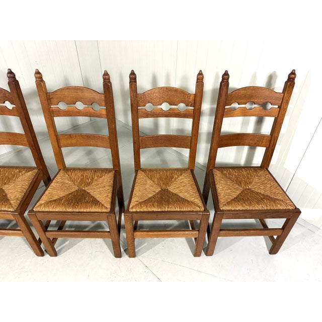 Rustic Oak Razor High Back Dining Chairs, 1960s, Set of 6 For Sale - Image 9 of 18