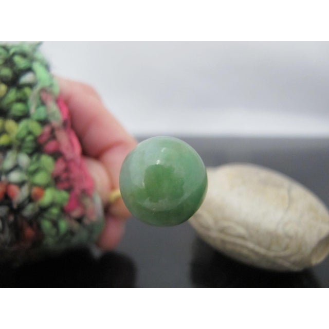 Chinese Qing Chicken Bone Jade Dragon Carved Snuff Bottle With Green Jade Top For Sale - Image 11 of 11