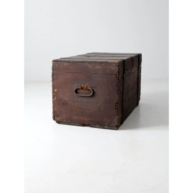 Antique Flat Top Wooden Trunk For Sale - Image 4 of 13