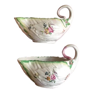 Antique 18th Century English Georgian Chelsea Derby Porcelain Lettuce Form Sauce Boats - A Pair For Sale