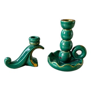 Art Deco Bohemian Ceramic Candleholders, 1969, Set of 2 For Sale