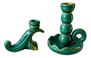 Art Deco Bohemian Ceramic Candleholders, 1969, Set of 2
