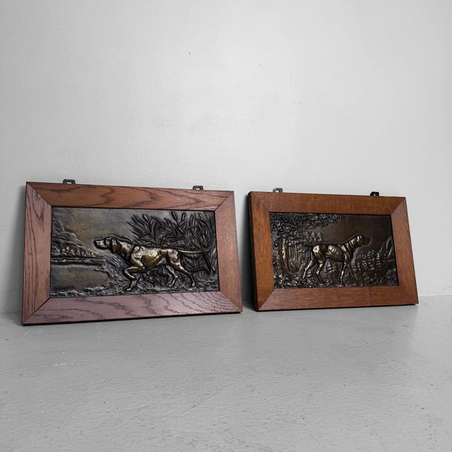 Antique Metal Bas-Reliefs with Hunting Dogs, 1900s, Set of 2 For Sale - Image 12 of 12