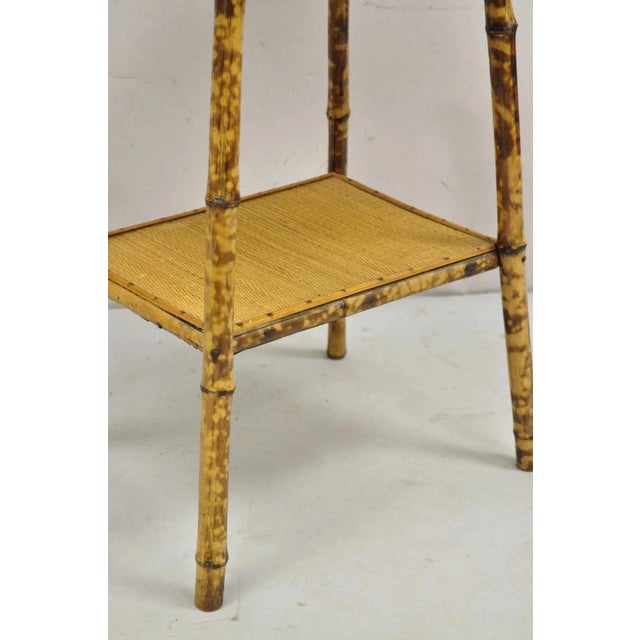 Early 20th Century Antique English Victorian Bamboo and Cane 2 Tier Plant Stand Side Table For Sale - Image 5 of 10