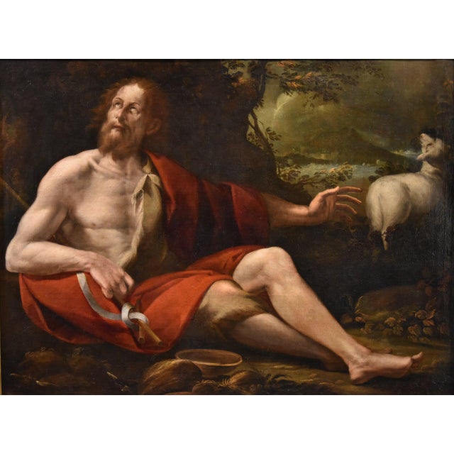 Tomaso pombioli (crema, 1579 – crema, 1636) saint john the baptist oil on canvas 99 x 130 cm. - framed 120 x 152 cm....