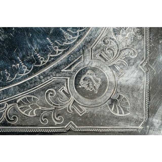 Heavy Silverplate Antique Victorian Aesthetic Movement Ornate Rectangle Tray For Sale - Image 11 of 12