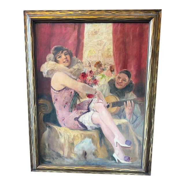 Columbine and Pierrot , Oil on Canvas For Sale