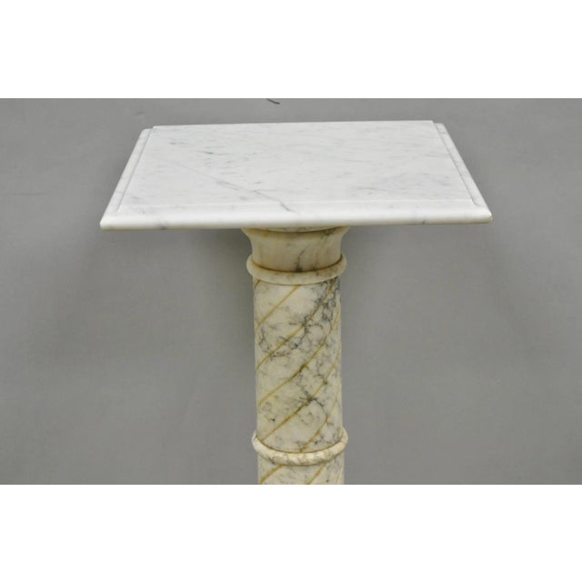 Vintage Italian Classical Carved Marble Column Form Square Top Pedestal Stand For Sale - Image 4 of 13