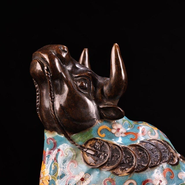 Vintage Cloisonne Enamel Ox Figure – 9.1" Gilt Mythical Bull Sculpture For Sale In Los Angeles - Image 6 of 9