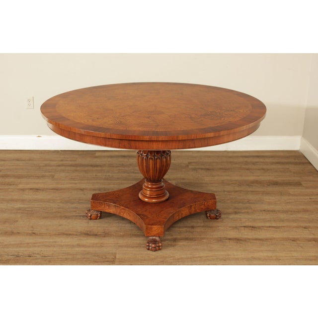 Late 20th Century Italian Made Empire Style Round Burlwood Pedestal Center Table For Sale - Image 13 of 18