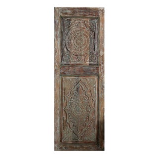Antique Lotus Carved Barn Door – Hand-Carved Rustic Wooden Statement Door For Sale