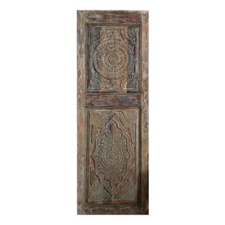 Antique Lotus Carved Barn Door – Hand-Carved Rustic Wooden Statement Door 80 For Sale