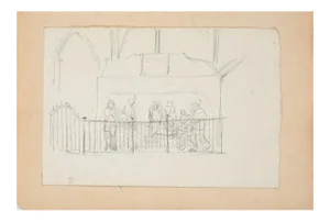 Transport of Dead Christ - Original Pencil Drawing by A. Gros - Late 1800 Late 19th Century