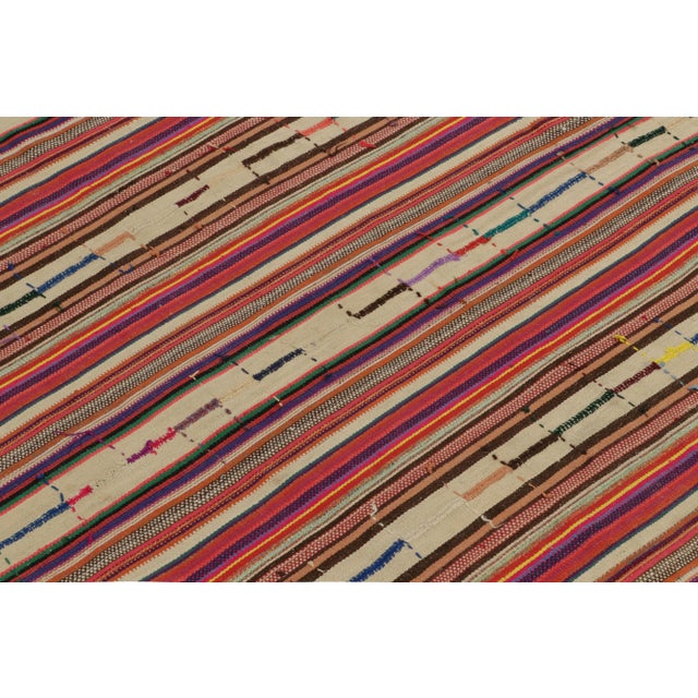 Rug & Kilim 1950s Vintage Chaput Kilim in Red, Beige-Brown, Multicolor Stripe Patterns For Sale - Image 4 of 7