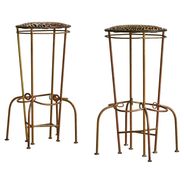 Vintage Custom Italian Metal Bar Stool with Leopard Upholstery - 2 Available For Sale - Image 11 of 18