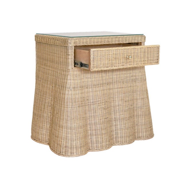Rustic Matthew Izzo Home Giselle One Drawer Scalloped Rattan Rectangular Side Table With Glass Top For Sale - Image 3 of 6