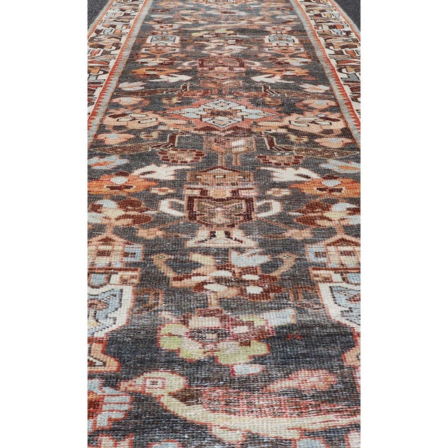 Textile Antique Persian Hamedan Runner in All-Over Floral Design in Brown, Orange, Ivory 3'2"x9'9" For Sale - Image 7 of 11