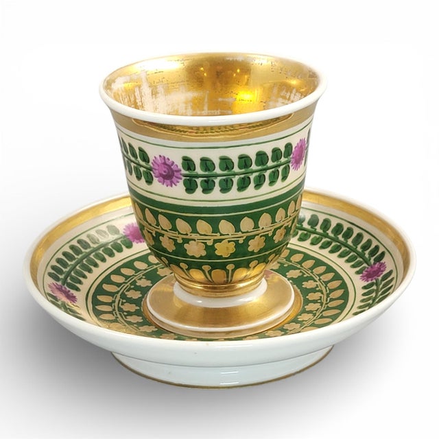 Traditional Amtique Empire Porcelain Cup and Saucer, 1820, Set of 2 For Sale - Image 3 of 14
