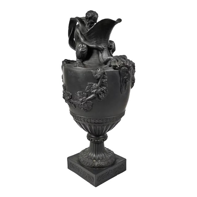 Antique 19th Century Wedgwood Basalt Ewer Urn "Sacred to Bacchus" After a Model by John Flaxman For Sale