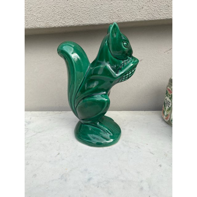 Green Large Green Majolica Money Bank Squirrel Circa 1950 For Sale - Image 8 of 10