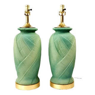 Lamp Pair Green Palm Tree Leaves For Sale